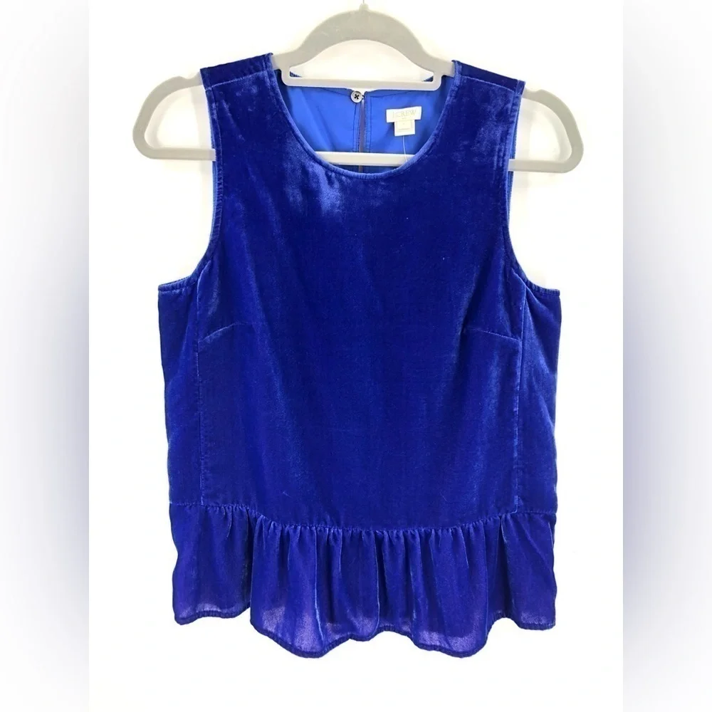 J Crew Drapey Velvet Top Womens 4 Velour Grunge Preppy Sapphire Jewel Tone NWT